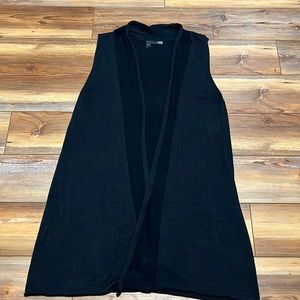 Eileen Fisher Silk Long Cardigan Vest Black Size Large